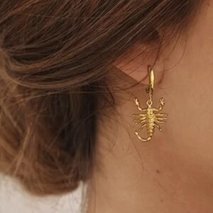 Scorpion Huggie Hoop Earrings for Women, 14k Gold Plated Dangle Drop Cuff NWT